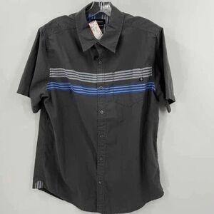 Marmot Mens Medium Northside Short Sleeve‎ Button Down Shirt Gray Blue Stripe